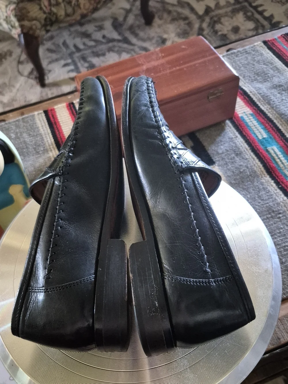 Brass Boot Loafers Mens Sz 8.5 M.(#3054D) Black Woven Leather  Almond Toe.